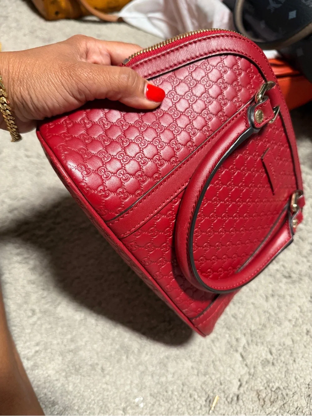 Gucci Red GG-Embossed Dome Satchel with Gold Hardware